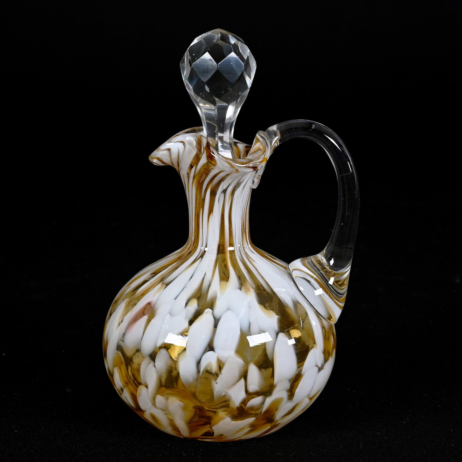 Cruet Bottle, Amber Art Glass, White Mottling (1 of 4)
