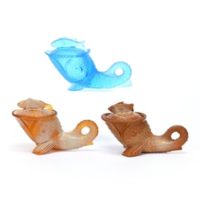 (3) Dolphin Covered Dishes, (2) Chocolate Glass