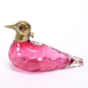 Figural Pigeon Decanter, Cranberry, Marked Austria