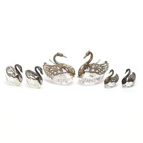 (6) Figural Swan Salts With Silver