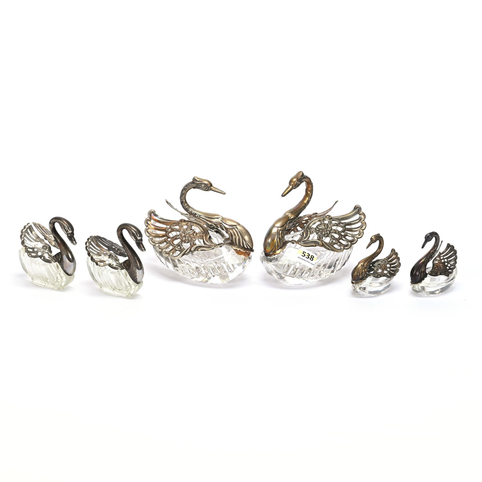 (6) Figural Swan Salts With Silver (1 of 3)