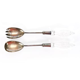 Salad Fork & Spoon Set, American Brilliant Cut Glass
