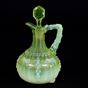 Cruet Bottle, Vaseline Opalescent Alaska Pattern