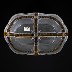 Oval Bowl, Klondike Pattern Glass, Amber Highlights