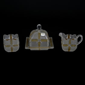 Table Set, Klondike Pattern Glass, Amber Highlights