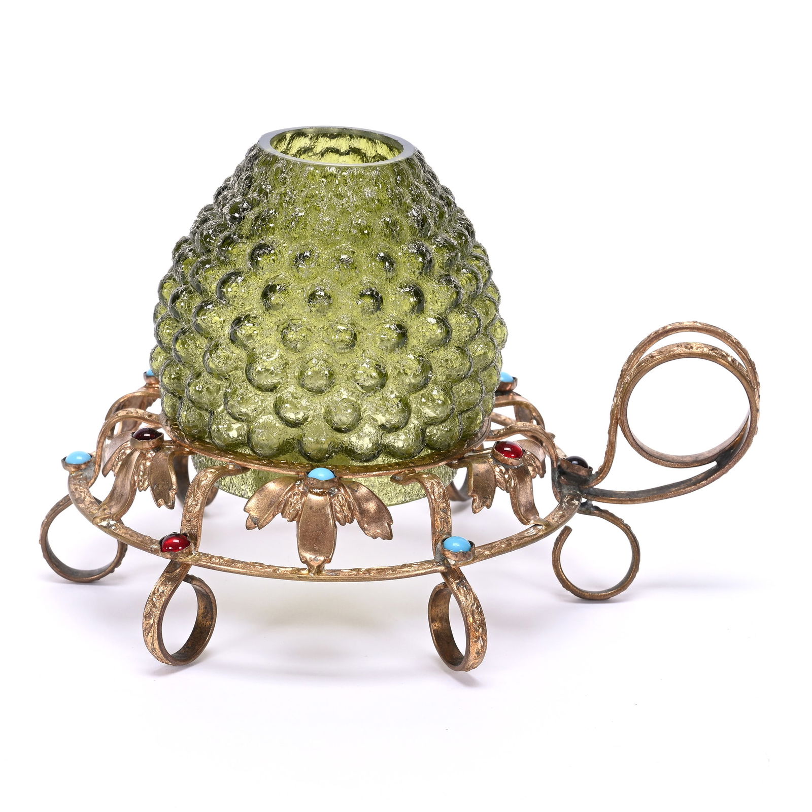 Fairy Lamp, Green Overshot Art Glass Shade (1 of 3)