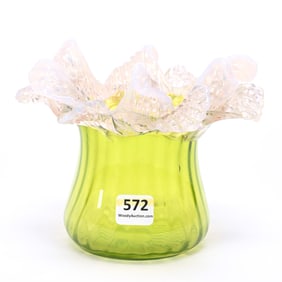 Vase, Green Art Glass Optic Rib