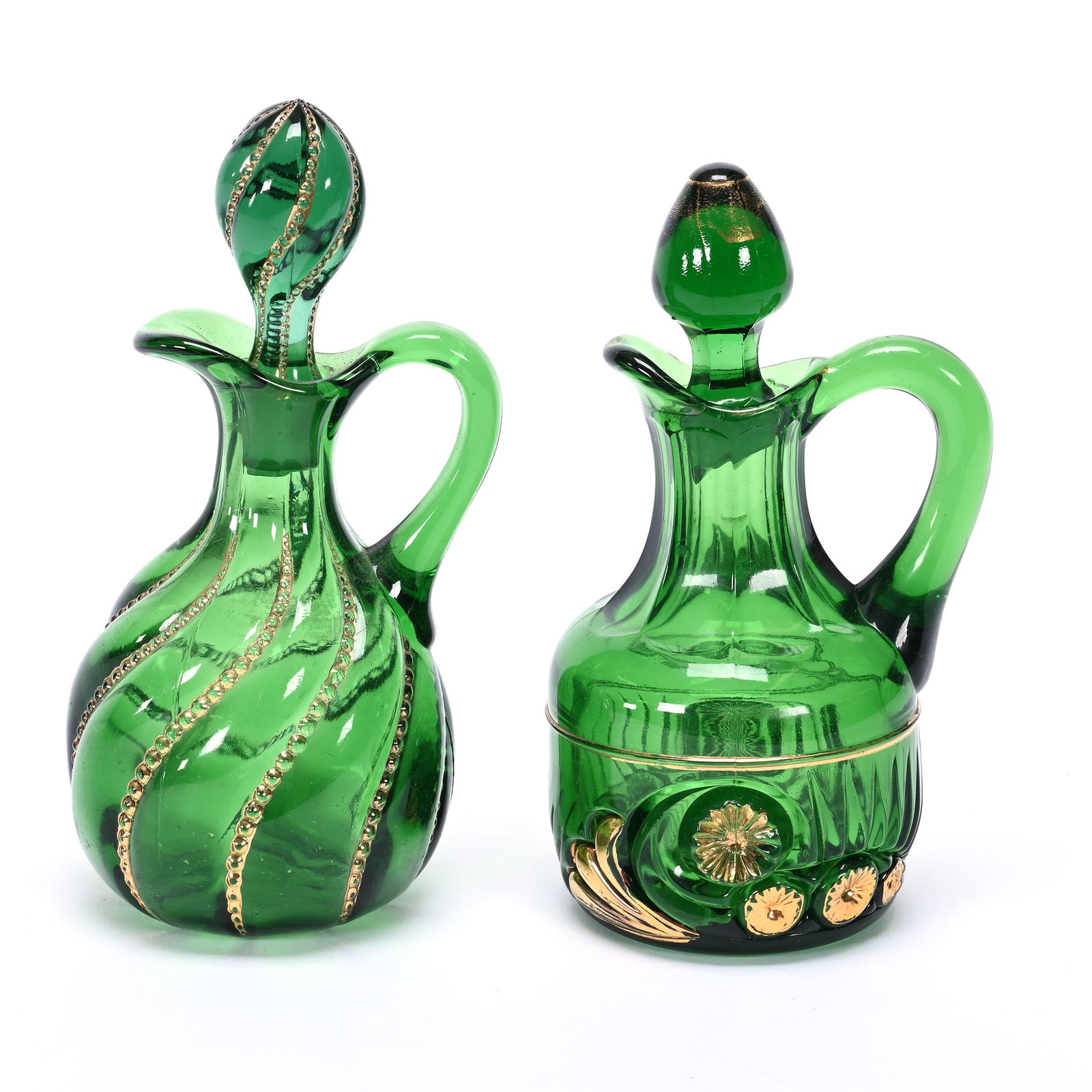 (2) Cruet Bottles, Green Pattern Glass (1 of 3)
