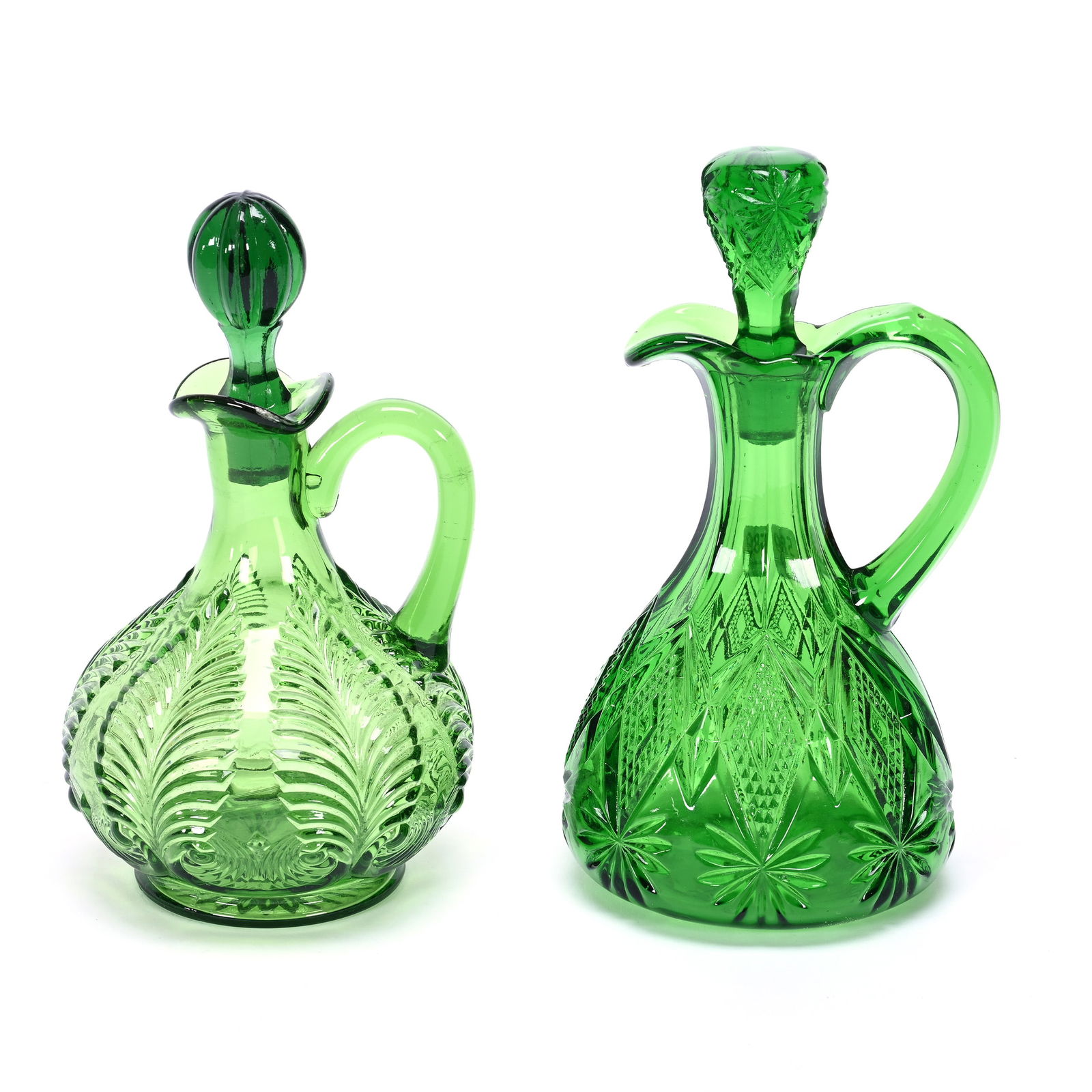 (2) Cruet Bottles, Green Pattern Glass (1 of 3)