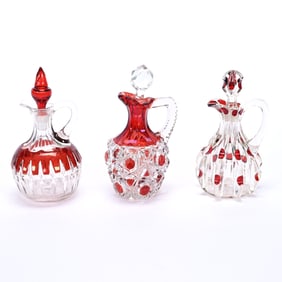 (3) Cruet Bottles, Ruby Flash