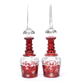 Pair Decanters, Ruby Flash Glass