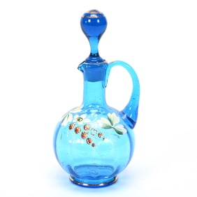 Cruet Bottle, Blue Optic Rib Art Glass