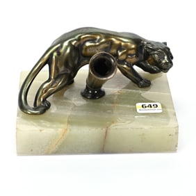 Pen Holder, Green Iridized Metal Panther