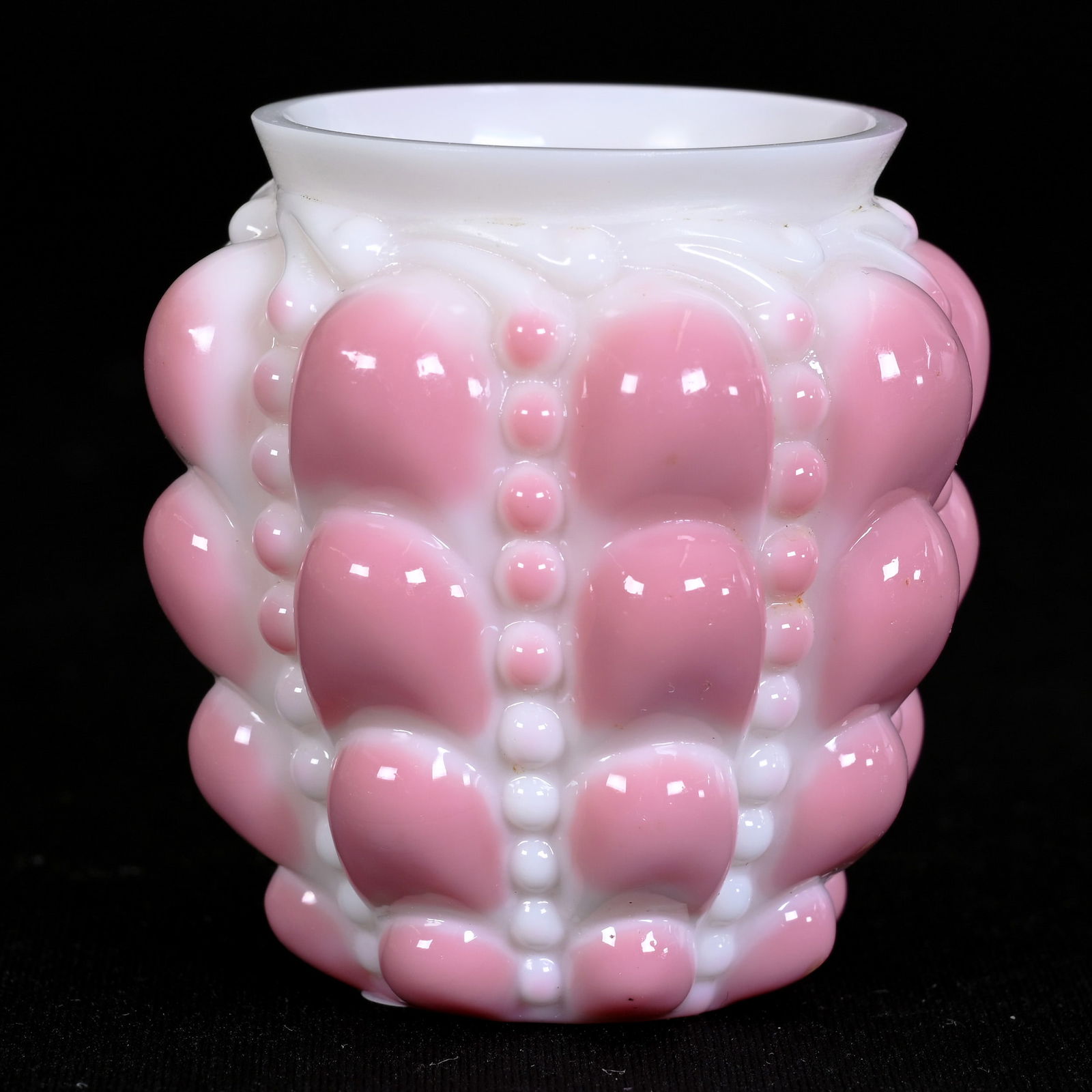 Toothpick Holder, Pink Guttate: Toothpick Holder, Pink Guttate, 2.25" x 2.25", Nice Colors, Private Illinois Collection.