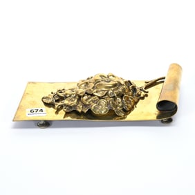 Brass Inkwell, Scroll & Floral Design