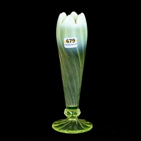 Vase, Vaseline Opalescent Optic Swirl Design