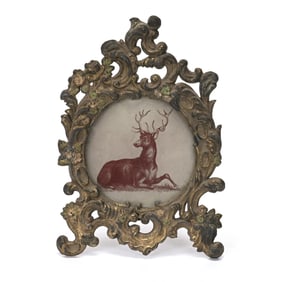 Picture Frame, Gilt Metal Embossed With Stag Image