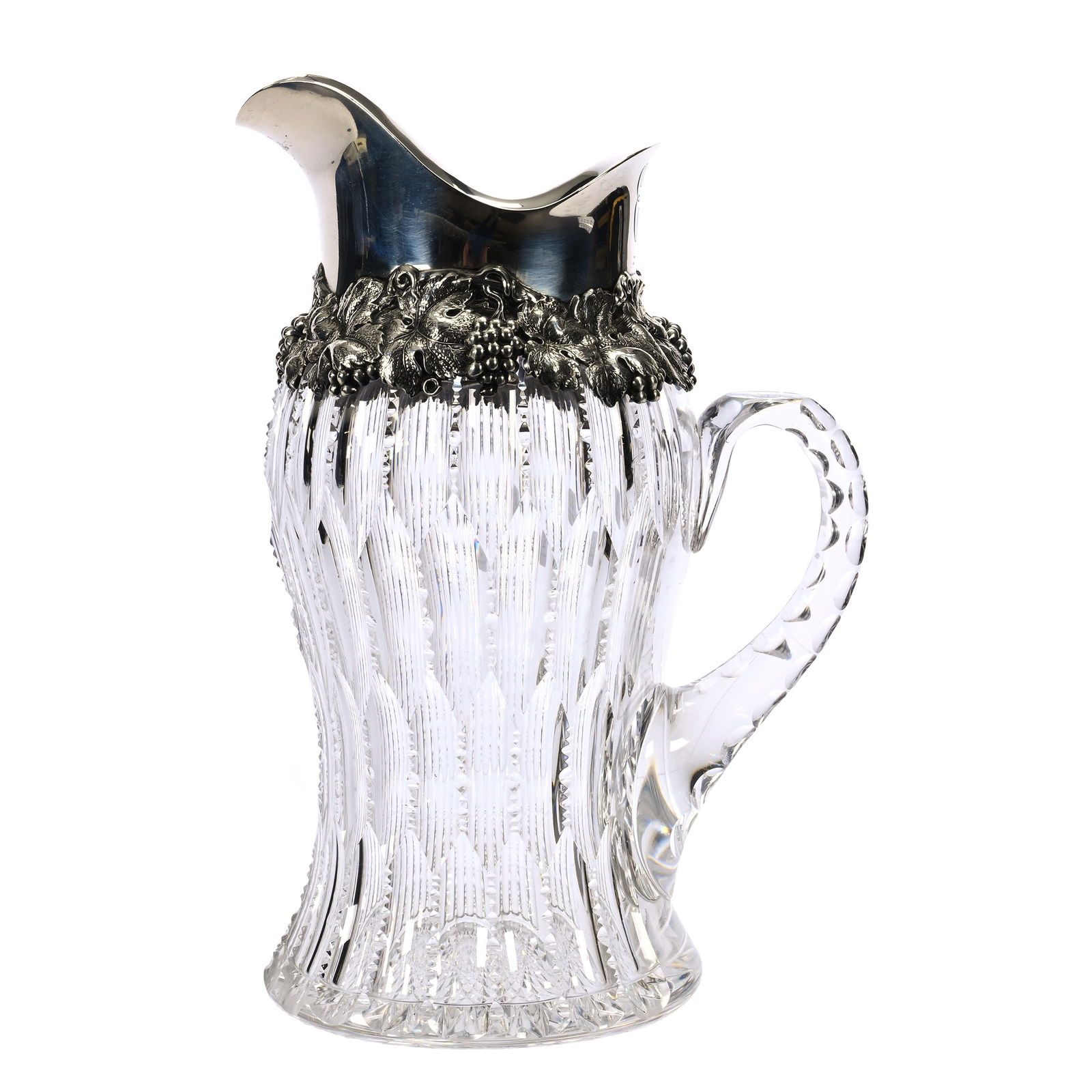 Pitcher, American Brilliant Cut Glass, Sterling Collar (1 of 5)
