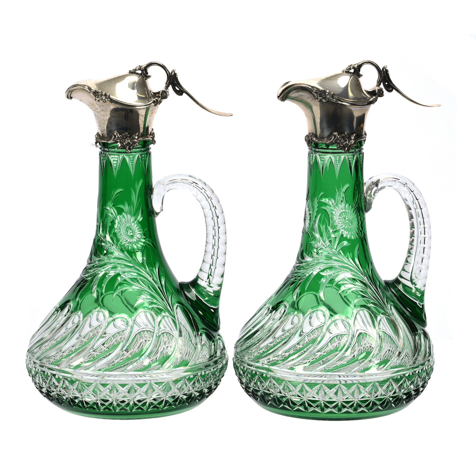 Pair Decanters, BPCG, Green Cut To Clear (1 of 4)
