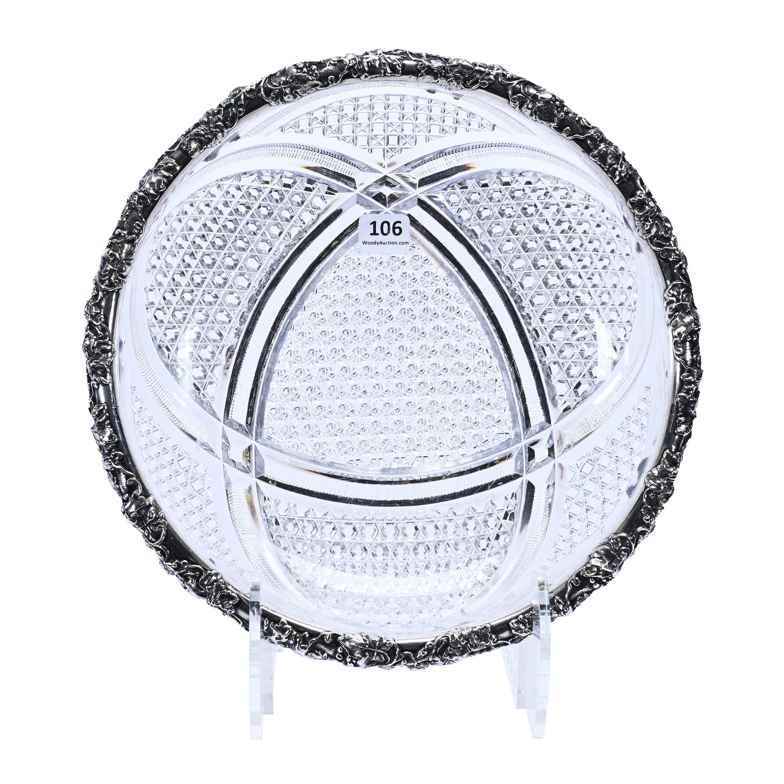 Bowl, American Brilliant Cut Glass, Sterling Rim (1 of 5)