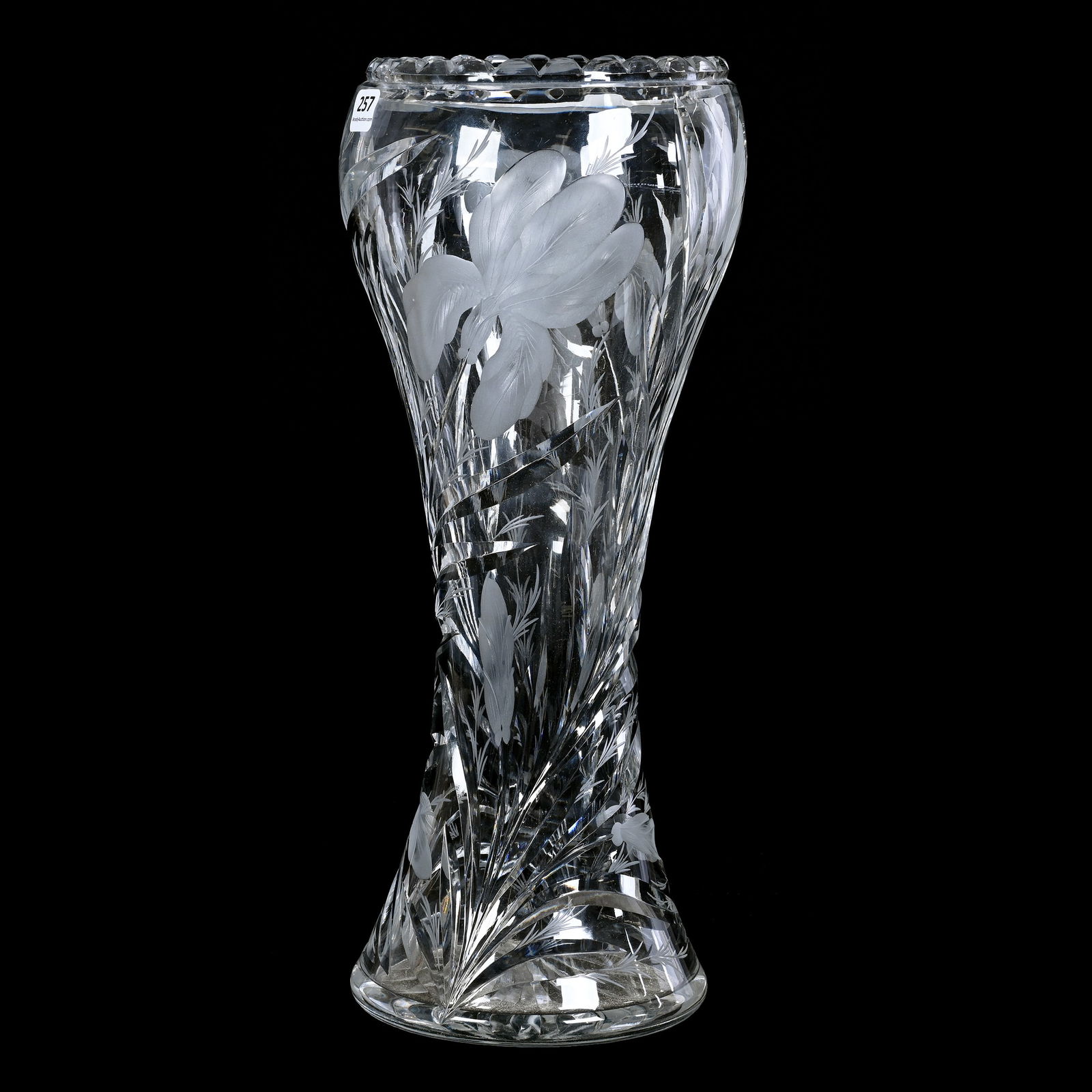 Corset Vase, ABCG, Signed Hawkes, Gravic Iris Pattern (1 of 4)