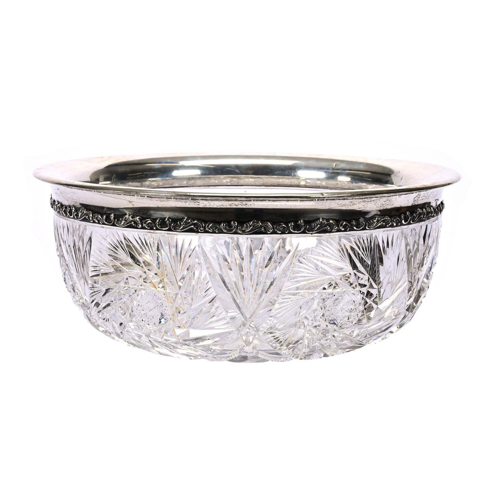 Bowl, American Brilliant Cut Glass, Sterling Silver Rim (1 of 5)