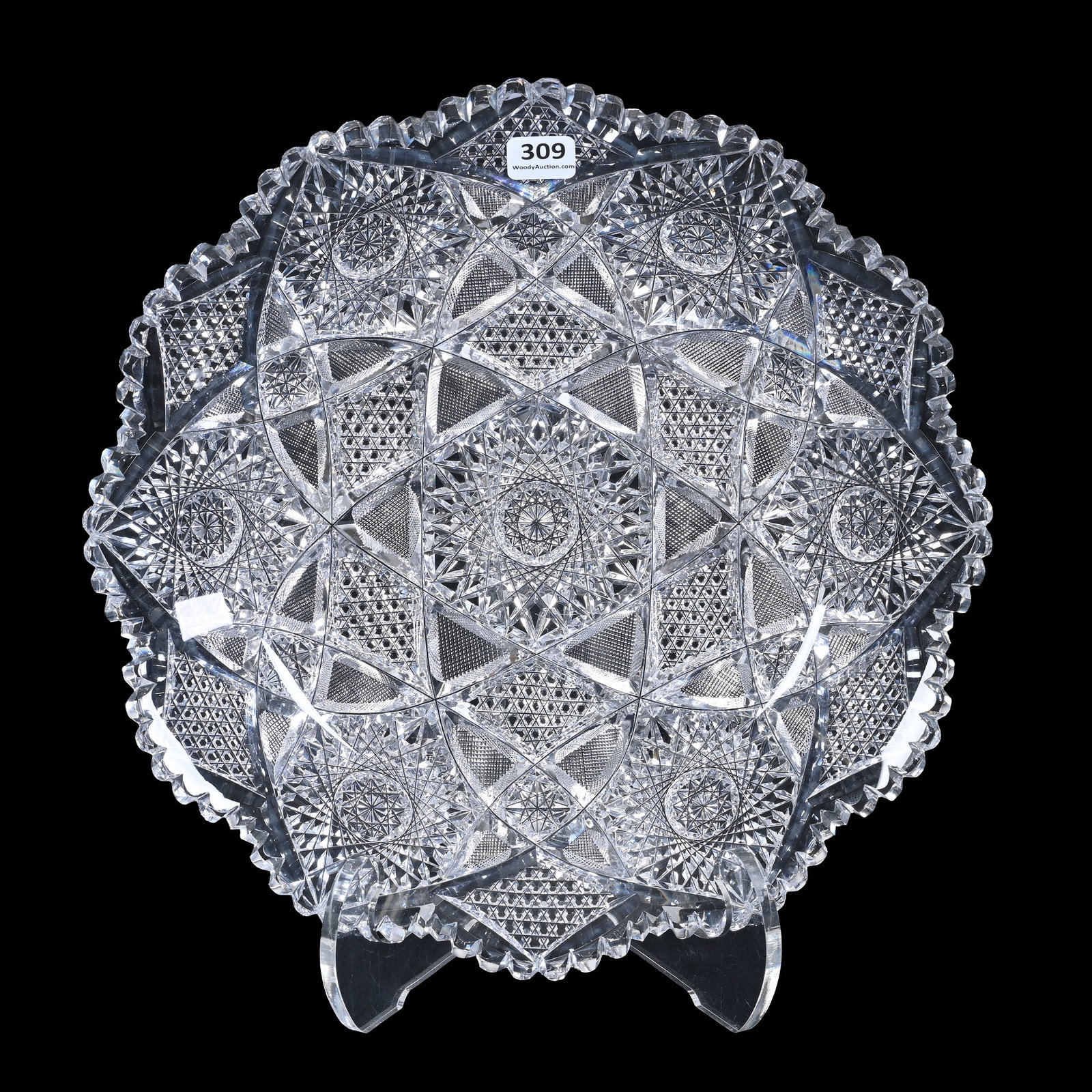 Round Tray, American Brilliant Cut Glass: Round Tray, American Brilliant Cut Glass, 11.75", Well Cut Hobstar, Vesica, Strawberry Diamond And Nailhead Diamond Motif, Heavy Blank, Steve Hollis Collection, VA.