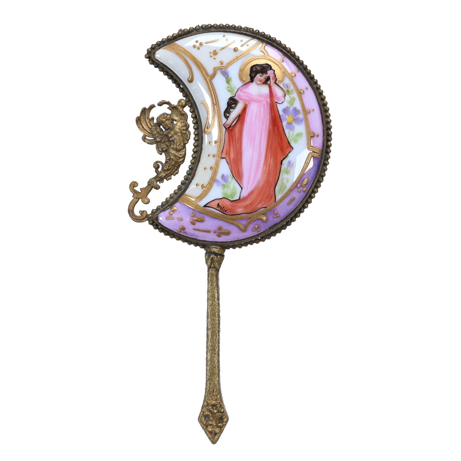 Vanity Hand Mirror By Sevres, Crescent Shape (1 of 3)