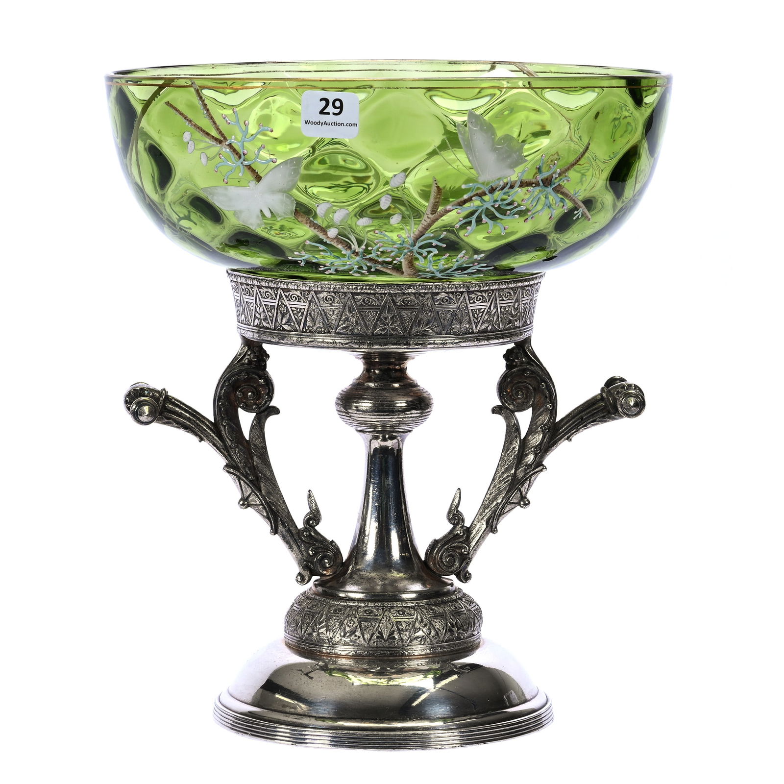Victorian Brides Basket, Green Coinspot Art Glass Bowl (1 of 4)