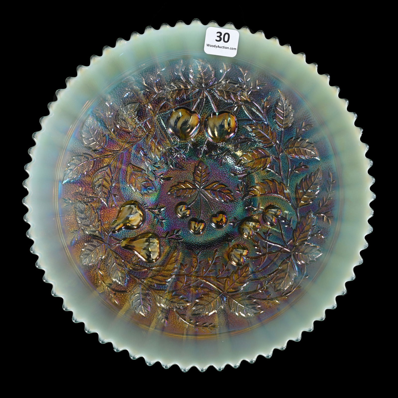 Plate, Carnival Glass, Three Fruits, Aqua Opalescent (1 of 4)