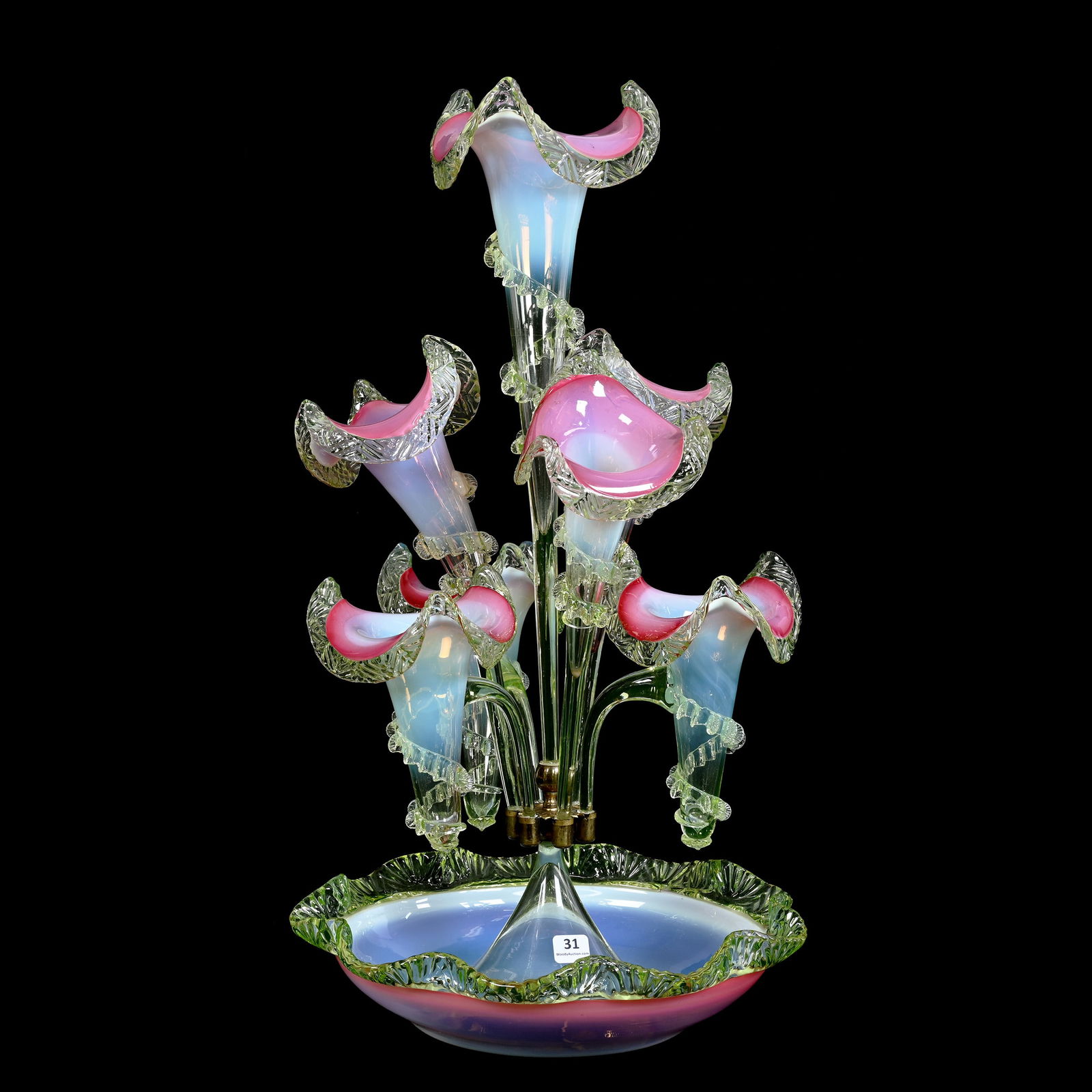 Epergne, Seven Lily, Vaseline Cranberry Opalescent (1 of 7)