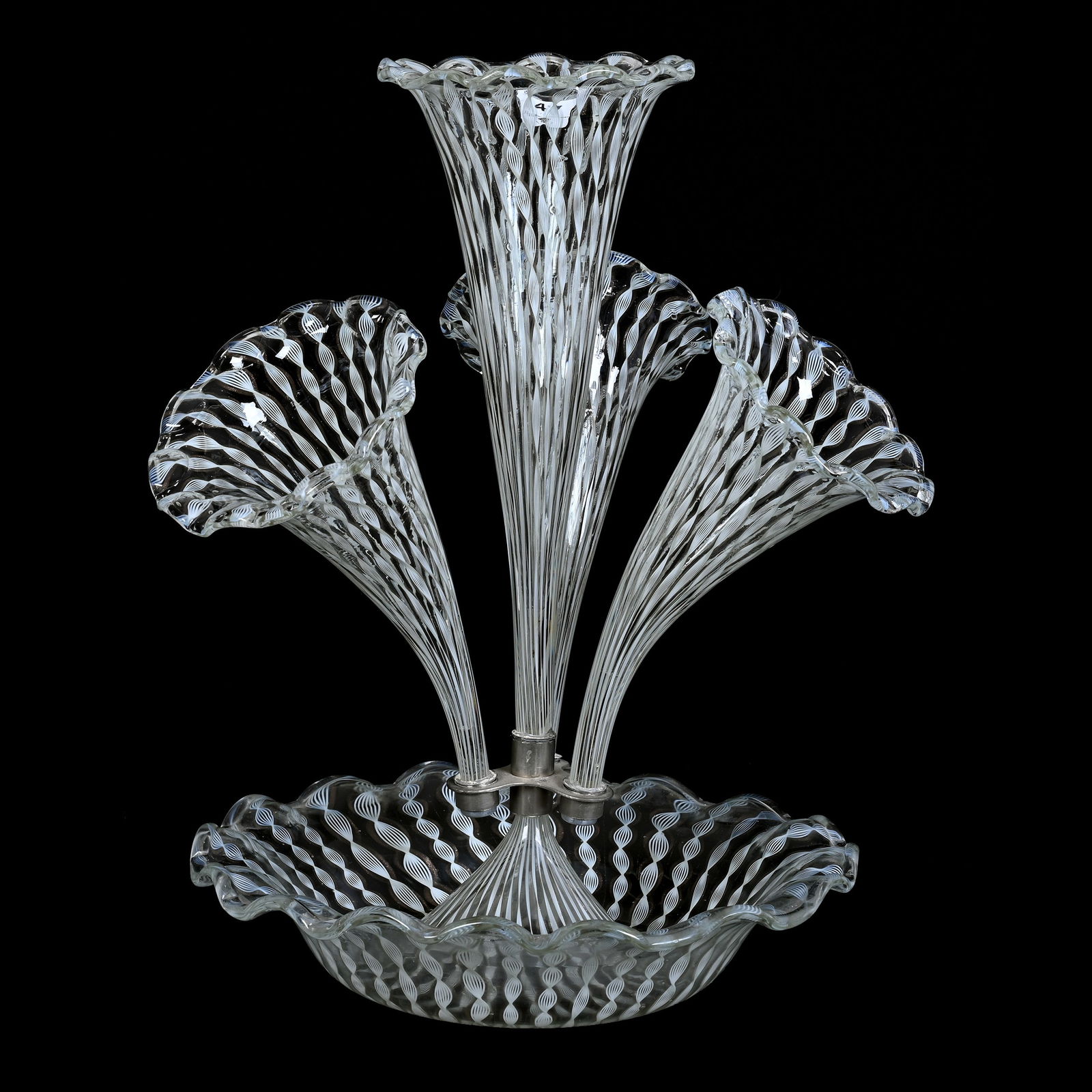 Epergne, Four Lily, Italian Clear Art Glass (1 of 4)