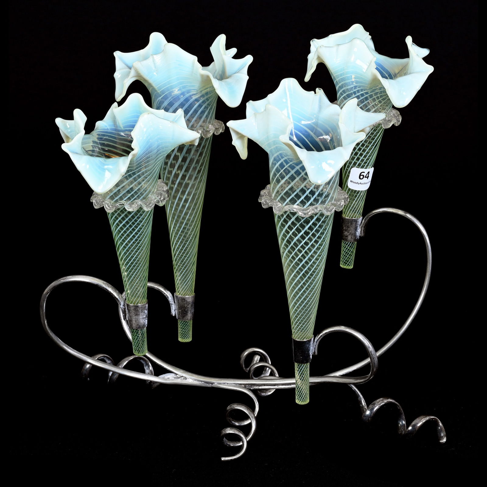Epergne, Four Lily, Vaseline Opalescent Swirl (1 of 5)