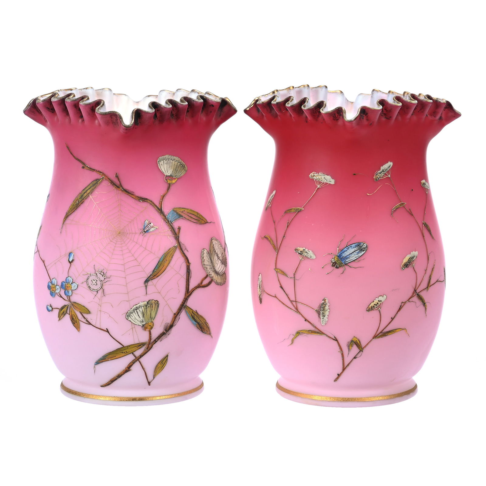 Two Vases, Pink Satin Art Glass (1 of 3)