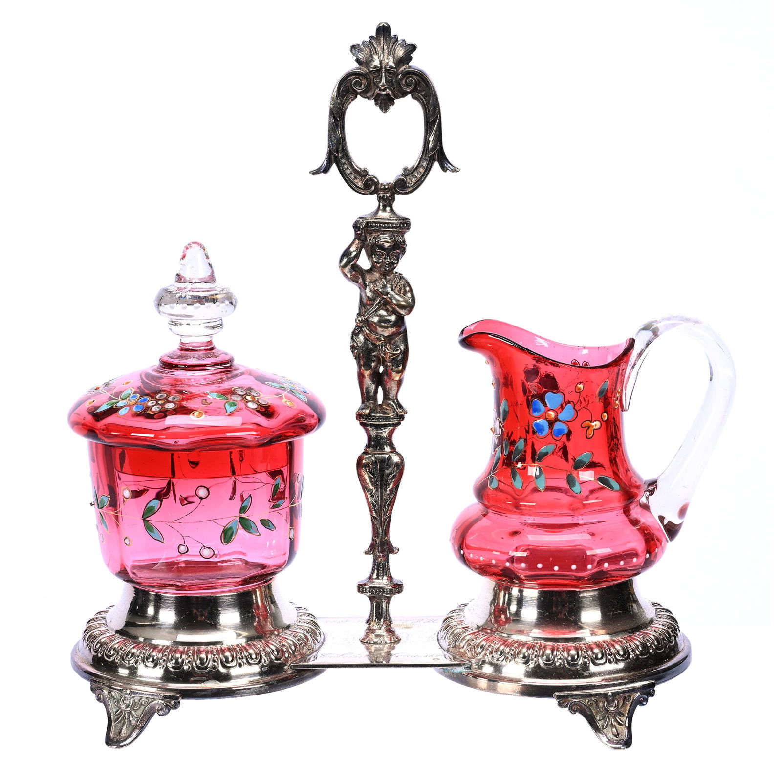 Victorian Breakfast Set, Cranberry Optic Rib (1 of 5)