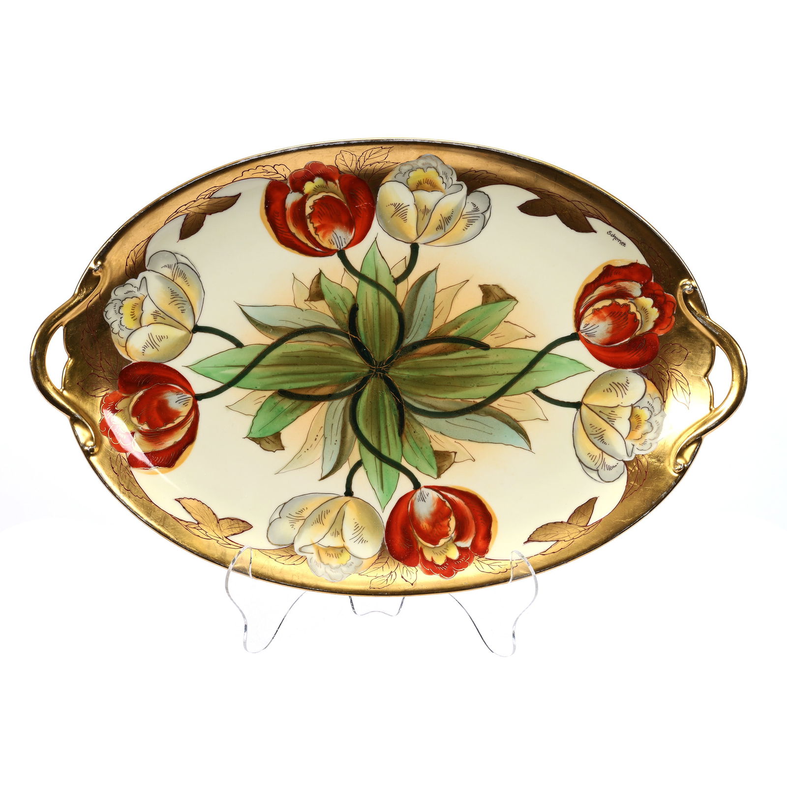 Oval Tray Marked Pickard Twin Tulip Pattern (1 of 3)