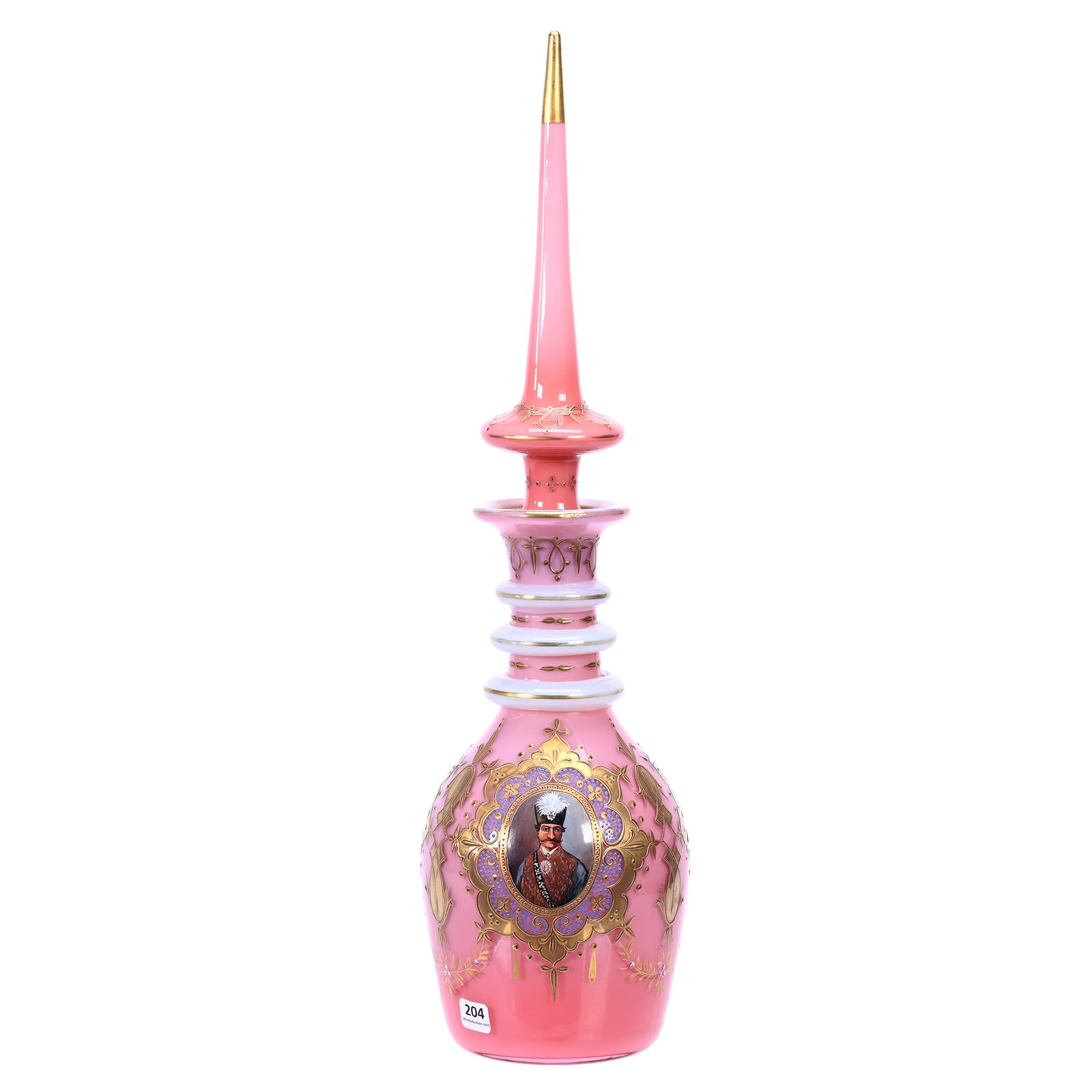 Decanter, Bohemian Pink Cased Opaline Art Glass (1 of 3)