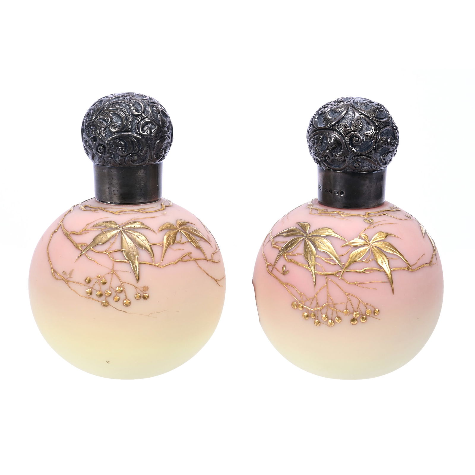 Pair Cologne Bottles, Webb Decorated Burmese (1 of 5)