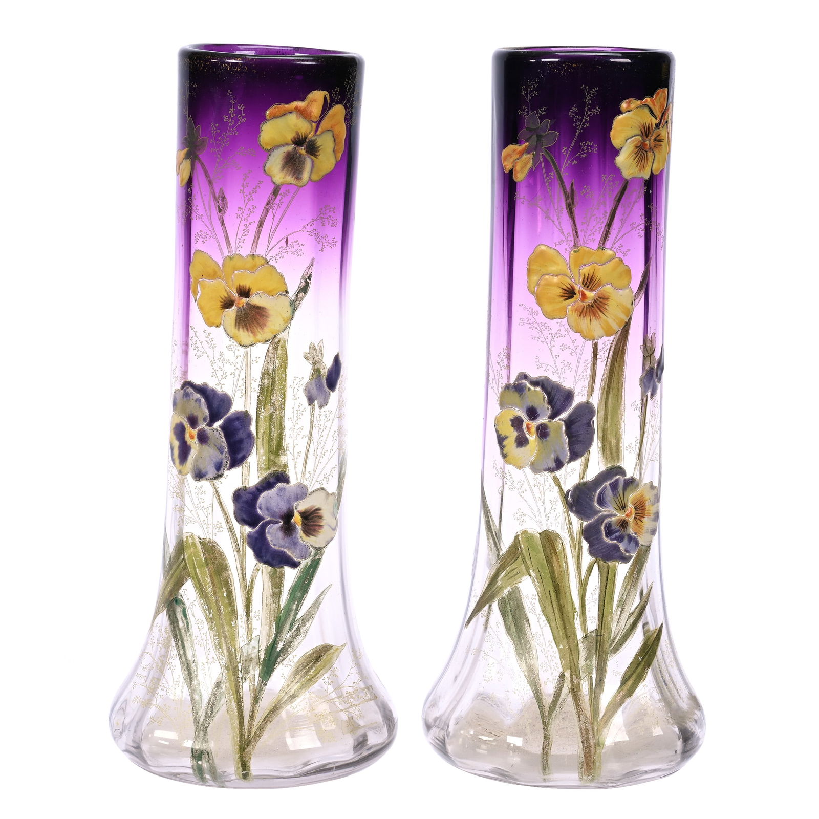 Pair Vases, Unmarked Mt. Joye Style Art Glass (1 of 3)