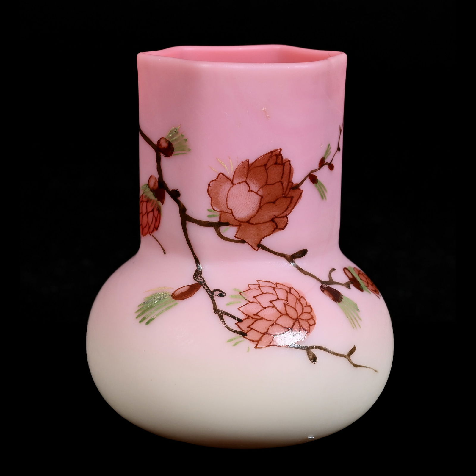 Vase, Decorated Burmese Art Glass (1 of 4)