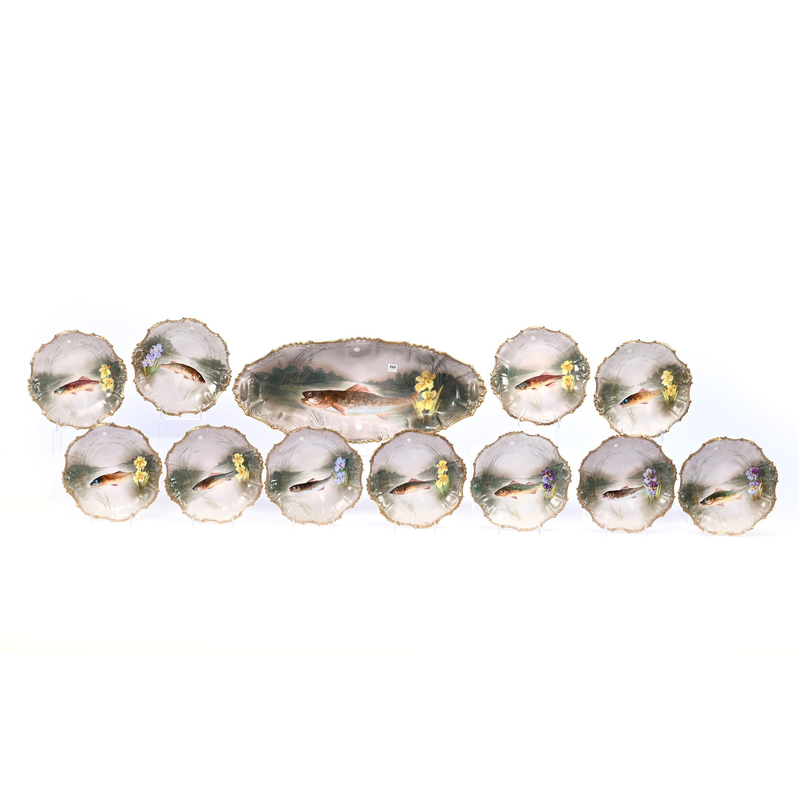 Fish Set Marked L.B.H. Limoges, Twelve Piece Set (1 of 2)