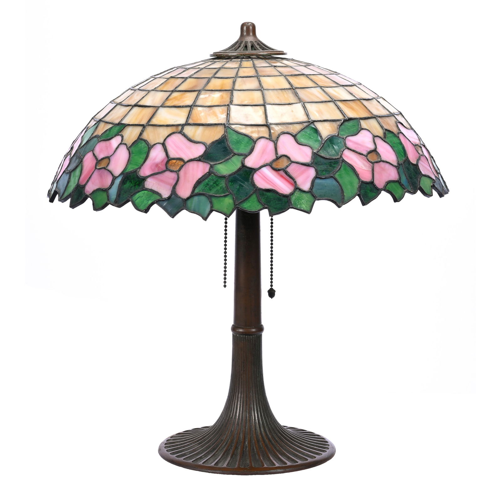 Table Lamp, Carmel Slag With Pink Floral Border (1 of 5)