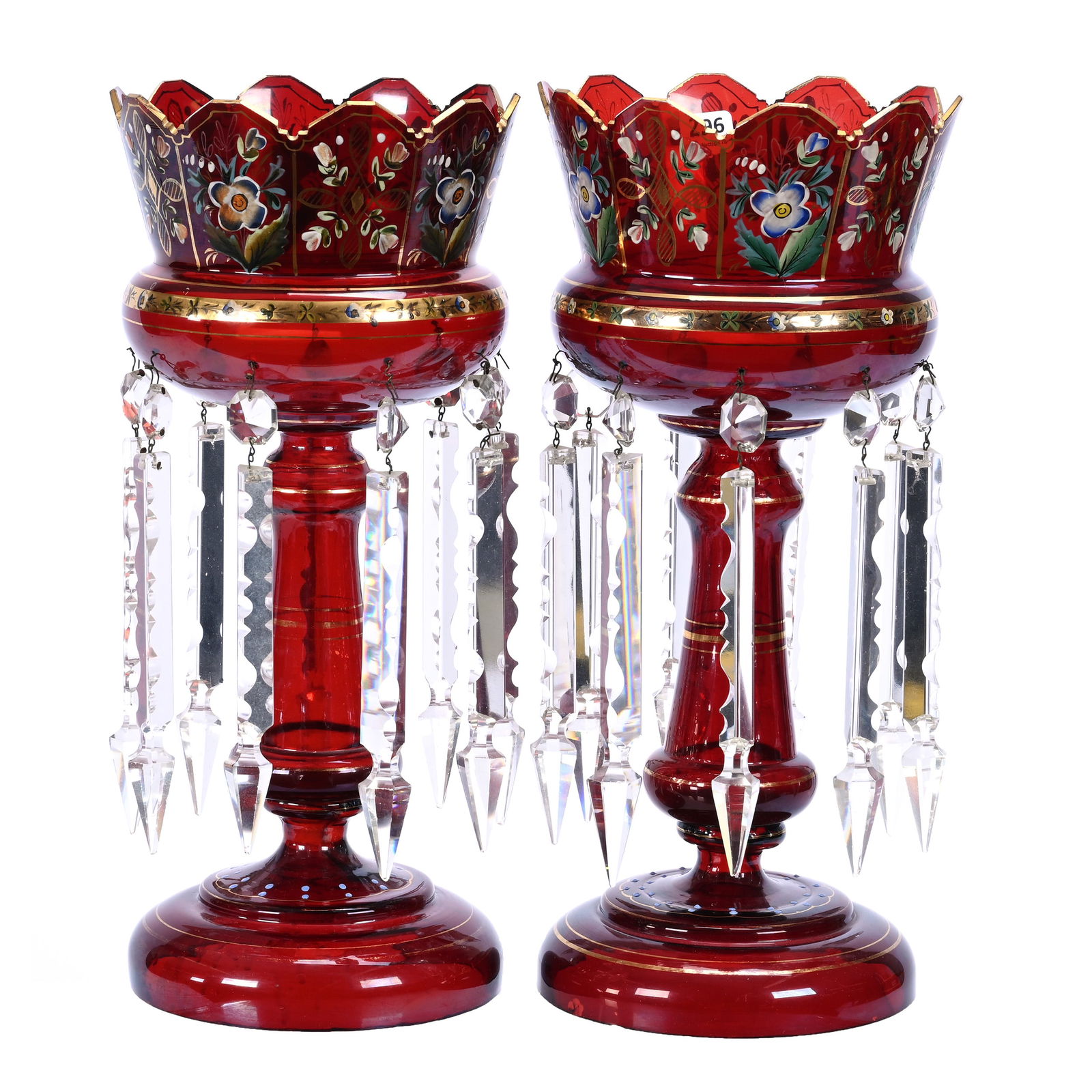 Pair Candle Lusters, Dark Ruby Red Art Glass (1 of 5)