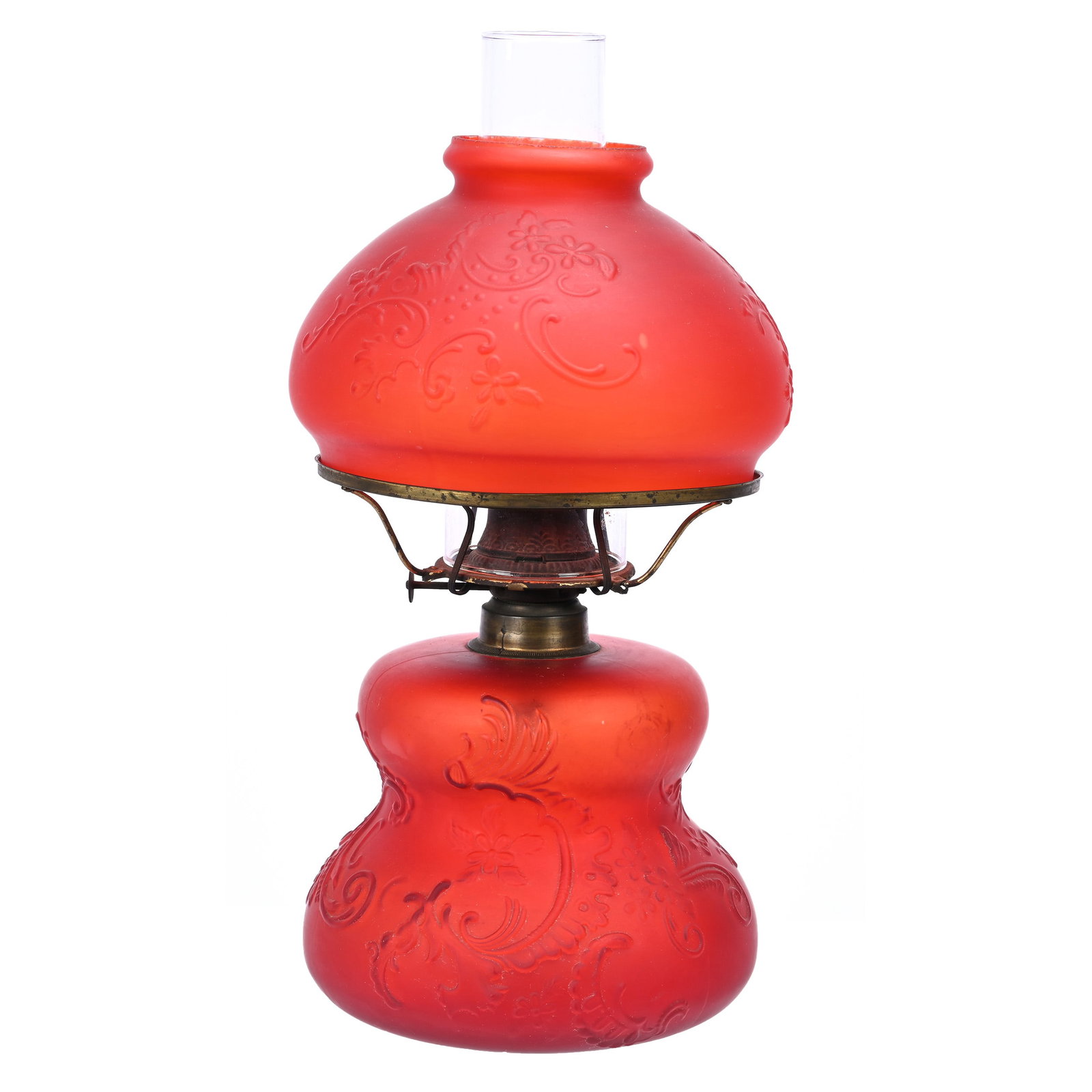 Small Lamp, Red Satin Floral & Scroll Embossed Mold (1 of 3)
