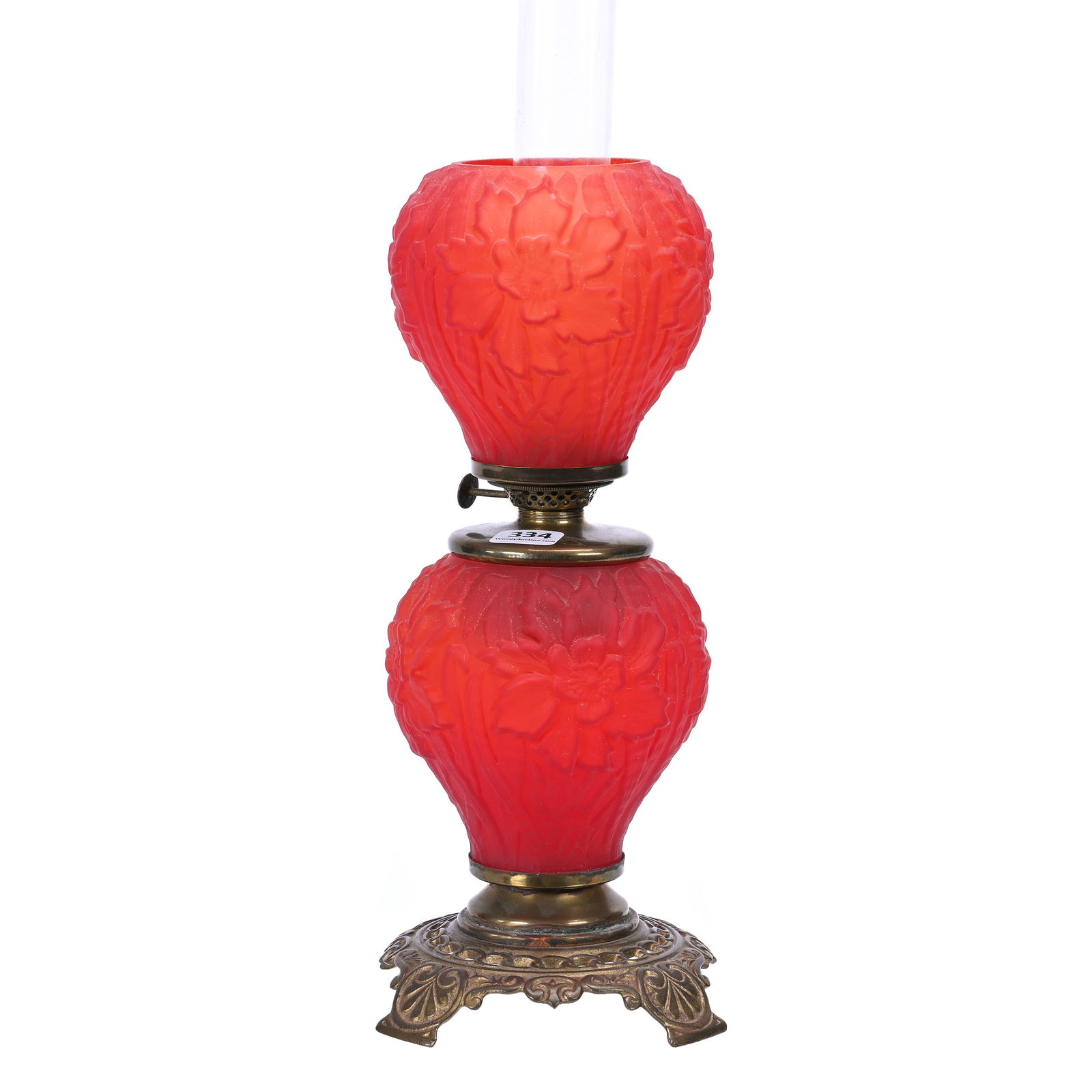 Miniature Lamp, Red Satin Embossed Floral Mold (1 of 6)