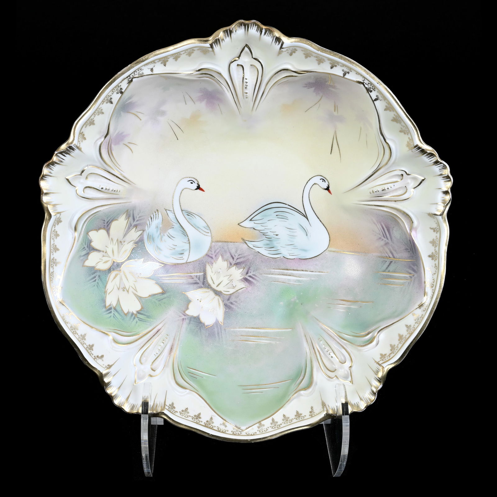 Bowl, Unmarked R.S. Prussia, Stylized Swan Decor (1 of 2)