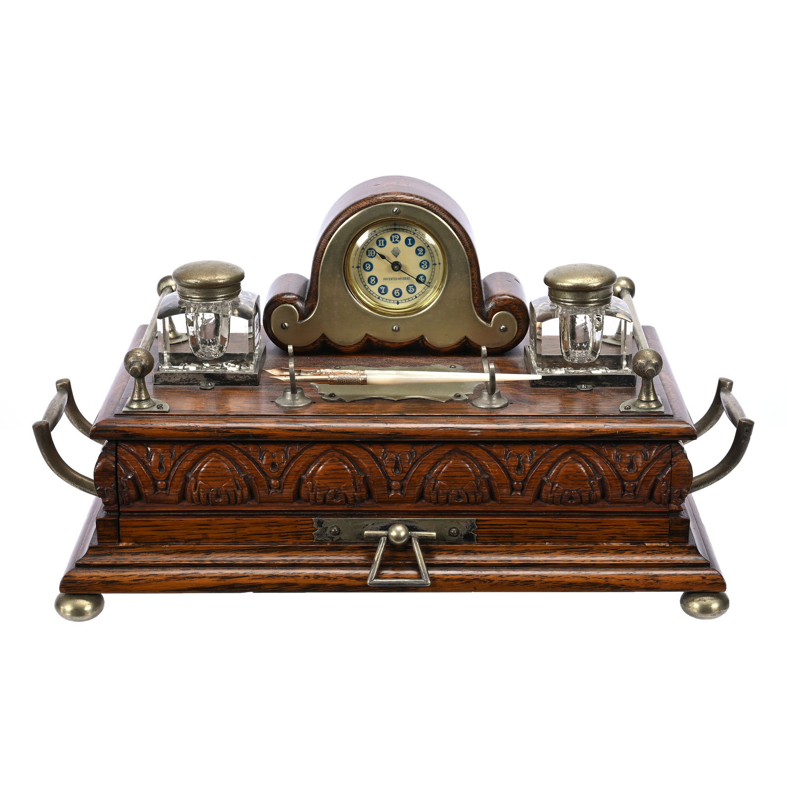 Desk Set, Oak Case With Mounted Clock (1 of 4)