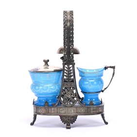 Victorian Breakfast Set, French Opaline Art Glass