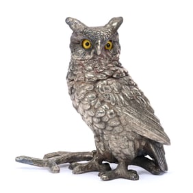 Victorian Silverplate Owl Cigarette/Match Holder