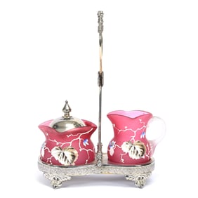 Victorian Breakfast Set, Frosted Cameo Art Glass